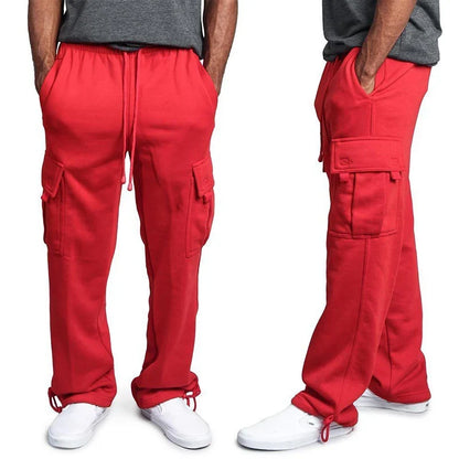 Mens Sweatpants Straight Fit Joggers for Sports and Streetwear Loose Oversized Drawstring Long Pants Men Multi-Pocket Pants