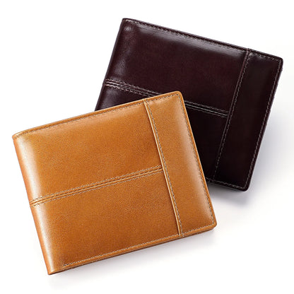 Custom Engravable Logo RFID Blocking Anti-theft Oil Wax First-layer Cowhide Short Men's Wallet Card Holder European American