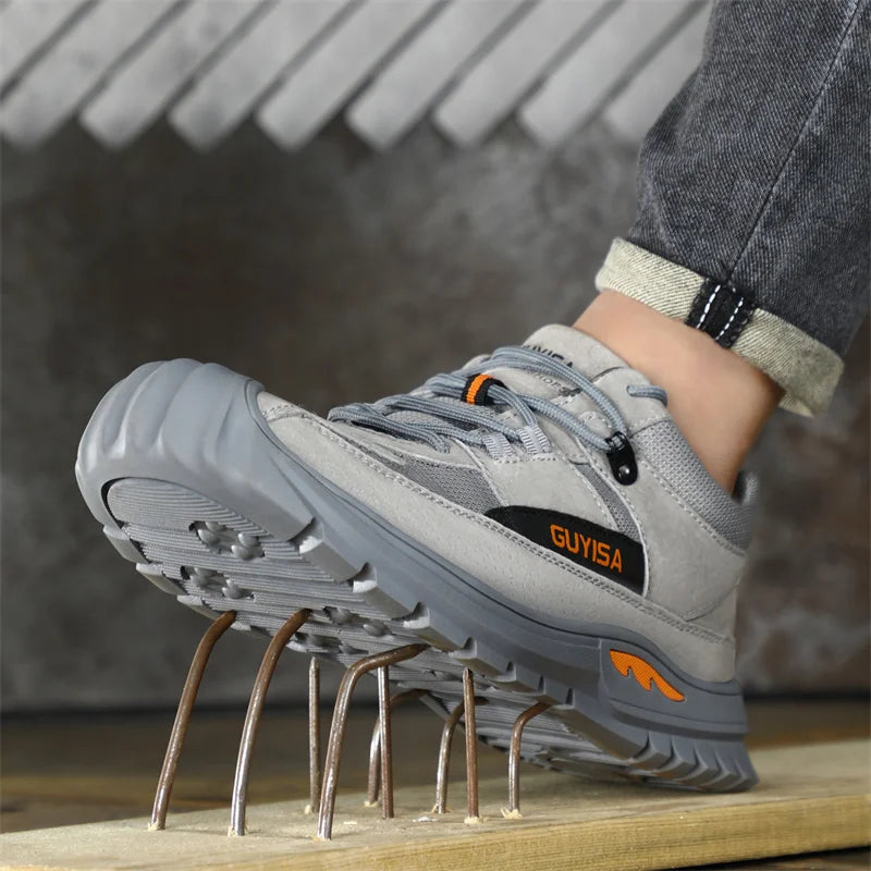 Black Leather Work Safety Shoes Waterproof Indestructible Steel Toe Cap Labor Shoes For Men Breathable Anti Smashing Sneakers