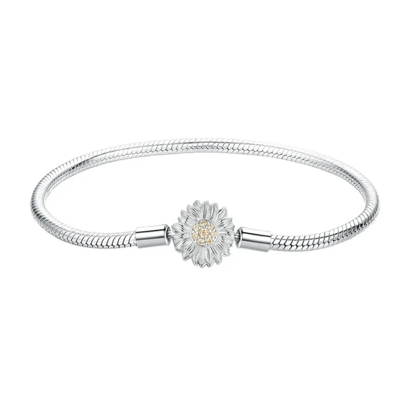 Original Solid 925 Sterling Silver 3mm Snake Chain Bracelet for Women Men, White Gold Plated Charm Bracelet DIY fit Beads