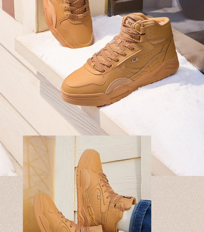 Men's Plus Velvet Skateboard Shoes New Classic Retro High-top Warm Wear-resistant Soft Male Sneakers 672436622A