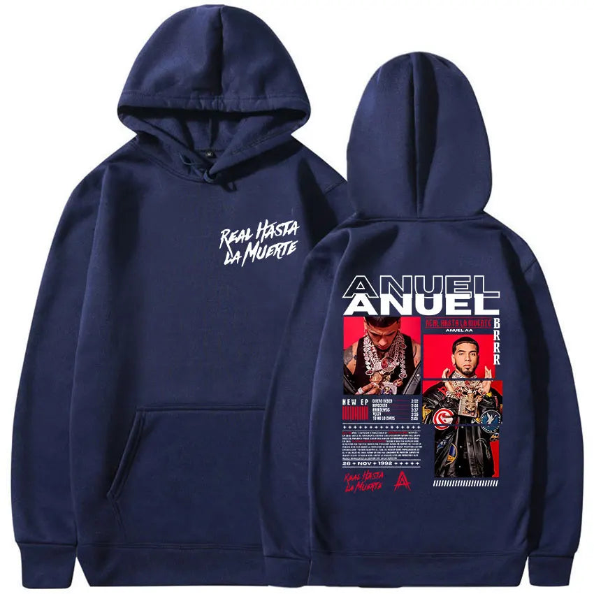 Rapper Anuel AA Real Hasta La Muerte Tour Album 2025 Hoody Mens Hip Hop Gothic Long Sleeve Sweatshirt Y2K Loose Oversized Hoodie