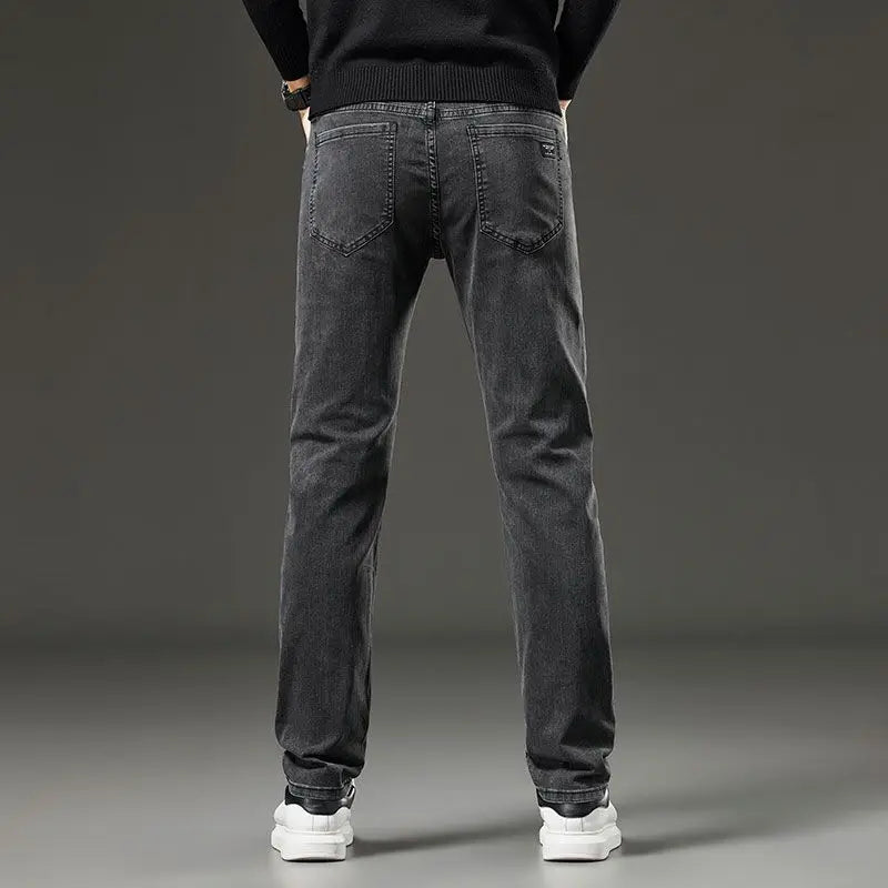 Men's autumn and winter hot jeans elastic small straight leg pants black gray micro elastic zipper fashionable versatile jeans