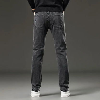 Men's autumn and winter hot jeans elastic small straight leg pants black gray micro elastic zipper fashionable versatile jeans