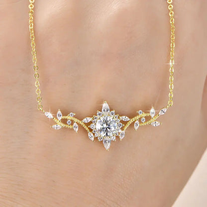 Certificated Moissanite Necklace 14K Gold Filled Sophisticated Floral Leaf Pendant Necklaces for Women Wedding Jewelry