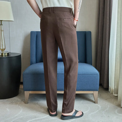 Summer New Linen Breathable Trousers High Quality Fashion Men Straight Casual Pants Men Slim Fit Solid Business Office Suit Pant