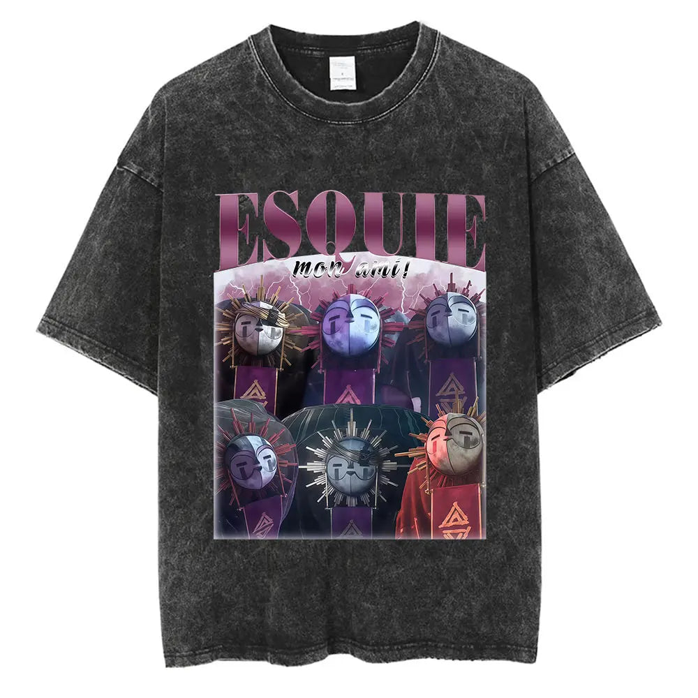 Game Clair Obscur Expédition 33 Vintage Washed T Shirts Men's Women Casual High Quality Oversized Cotton T-shirt Fans Streetwear