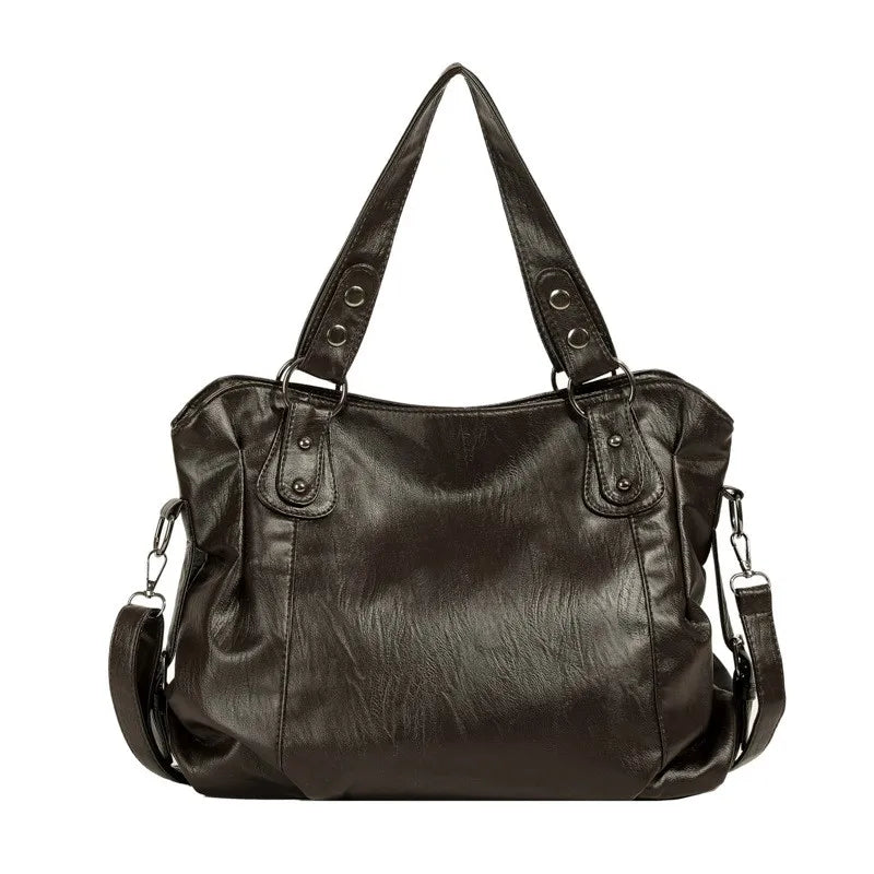Capacity Black Shoulder Bags For Women Large Shopper Bag Solid Color Soft Leather Crossbody Handbag Travel Tote Bag