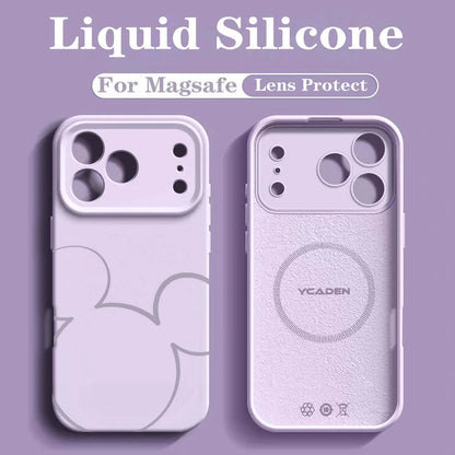 Luxury Liquid MIkey Silicone For Magsafe Phone Case For iPhone 17 Pro 16 15 14 13 12 Pro Max Wireless Charging Skin Smooth Cover