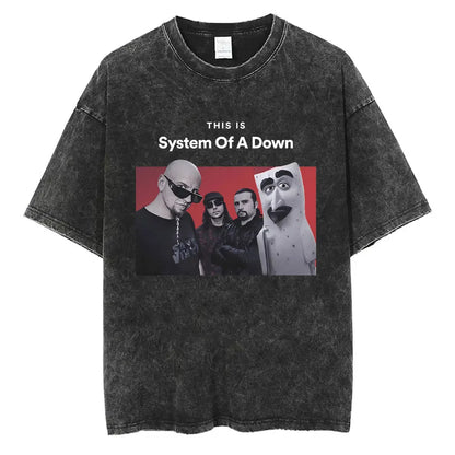 Washed Vintage Rock Band System of A Down Mezmerize Printed T-shirts Men Fashion Classic Metal Tshirt Male Oversized Streetwear