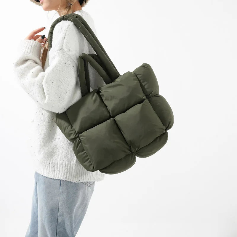 Fashion Soft Puffer Tote Bag Designer Quilted Women Shoulder Bags Nylon Padded Lady Handbags Down Cotton Warm Winter Shopper Bag