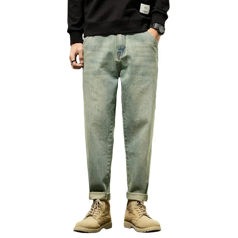 2025 Autumn and Winter New Loose and Versatile Harem Pants Retro Simple Fashion Solid Color Comfortable Versatile Jeans for Men