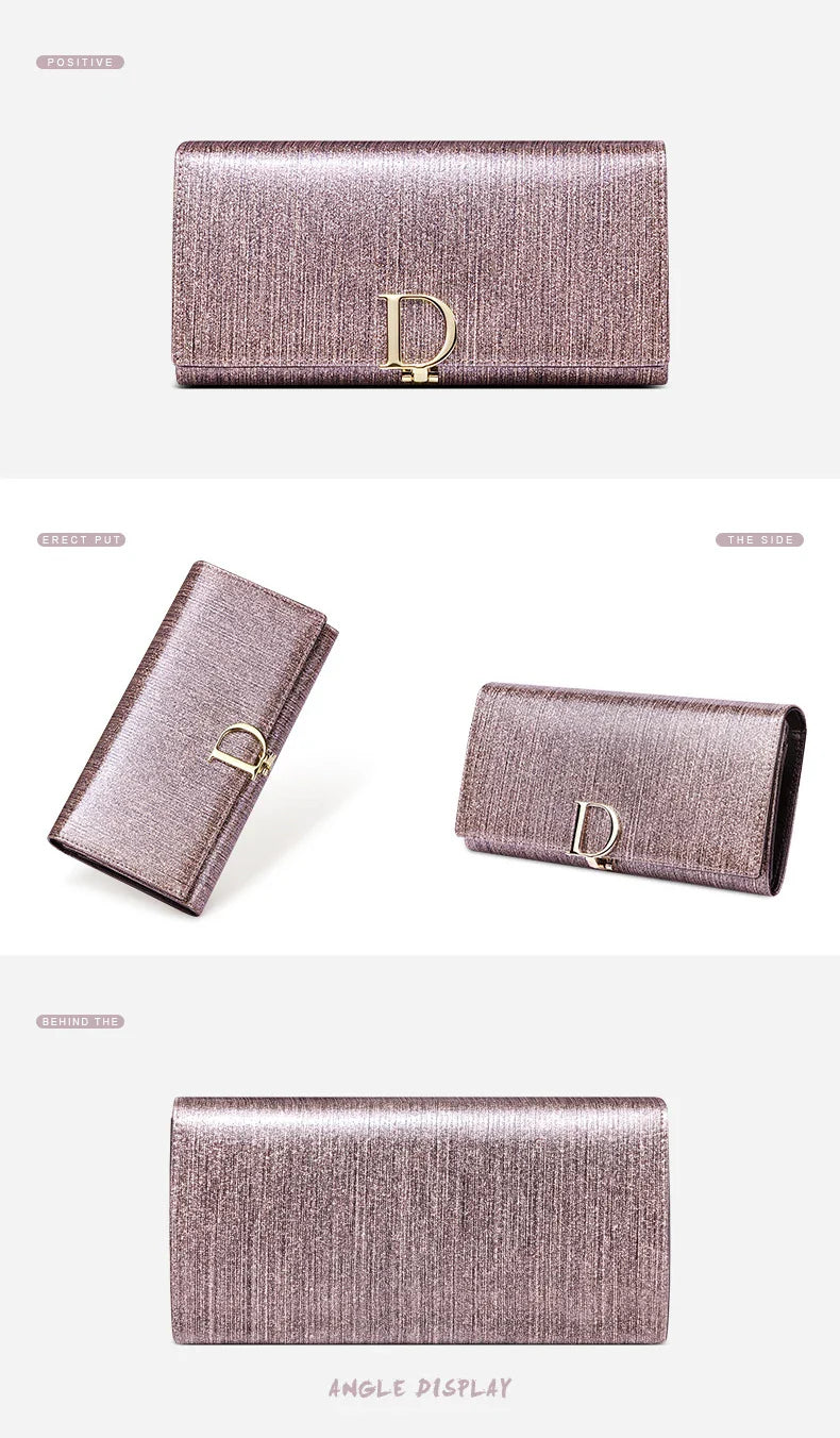 2025 New Women's Wallet, Long Wallet, Pearl D-Buckle, Large Capacity, Multiple Slots, Genuine Cowhide Wallet, Clutch Bag