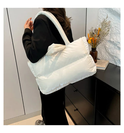 Fashion Large Capacity Puffer Shoulder Bags Padded Women Handbags Casual Nylon Quilted Big Tote Bag Warm Winter Shopper Purses