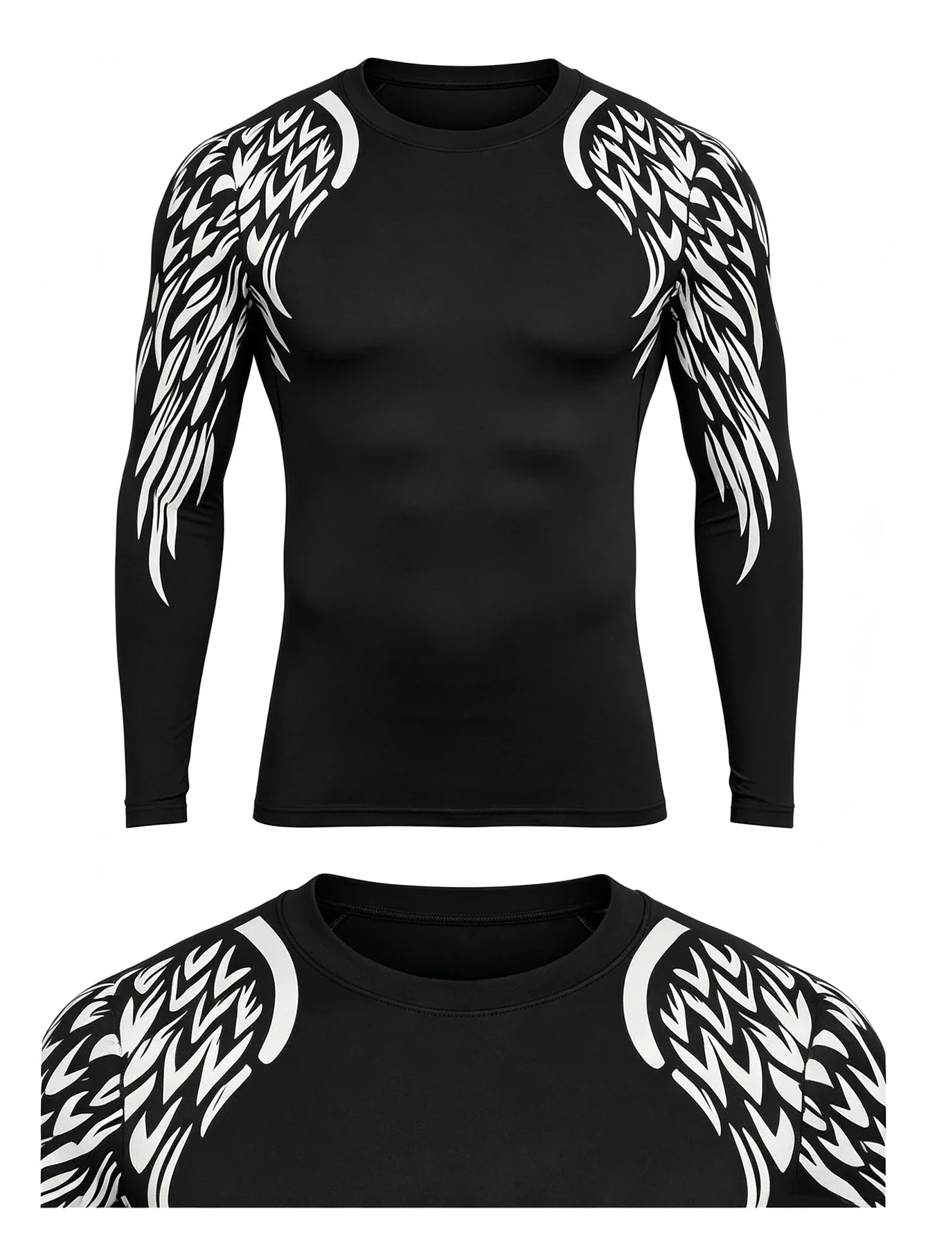 American Trend Men's Solid Color Elastic Comfortable Long Sleeve Tight Spring Autumn Sports Fitness Print Body Suit
