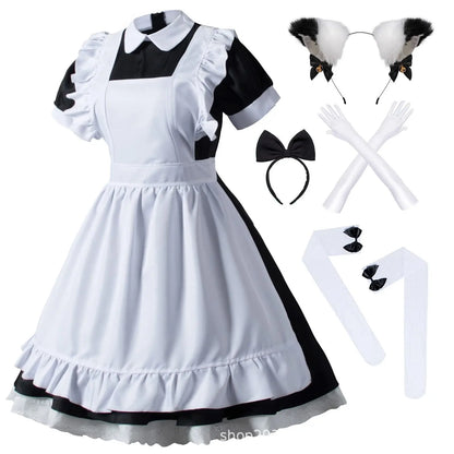 S-4XL Black White Cat Maid Outfit Cosplay Sexy Lolita Anime Cute Soft Girl Maid Uniform Appealing Set Stage Waiter Costumes