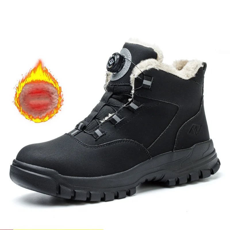 Work Shoes Men Anti-smashing Anti-puncture Safety Shoes Rotating Buttons Autumn Winter Protective Work Safety Boots