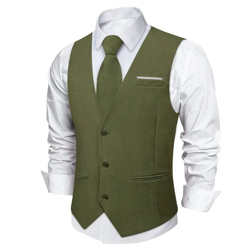 Fashion Men Vest Blue Single Breasted V Neck Solid Waistcoat For Wedding Birthday Party Prom Business Daily Casual Men Suit Vest