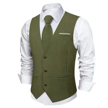 Fashion Men Vest Blue Single Breasted V Neck Solid Waistcoat For Wedding Birthday Party Prom Business Daily Casual Men Suit Vest