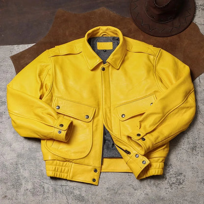 Spring Autumn Cool Handsome Short Yellow Soft Pu Leather Jacket Men Turn-down Collar Luxury Designer Clothes 2025