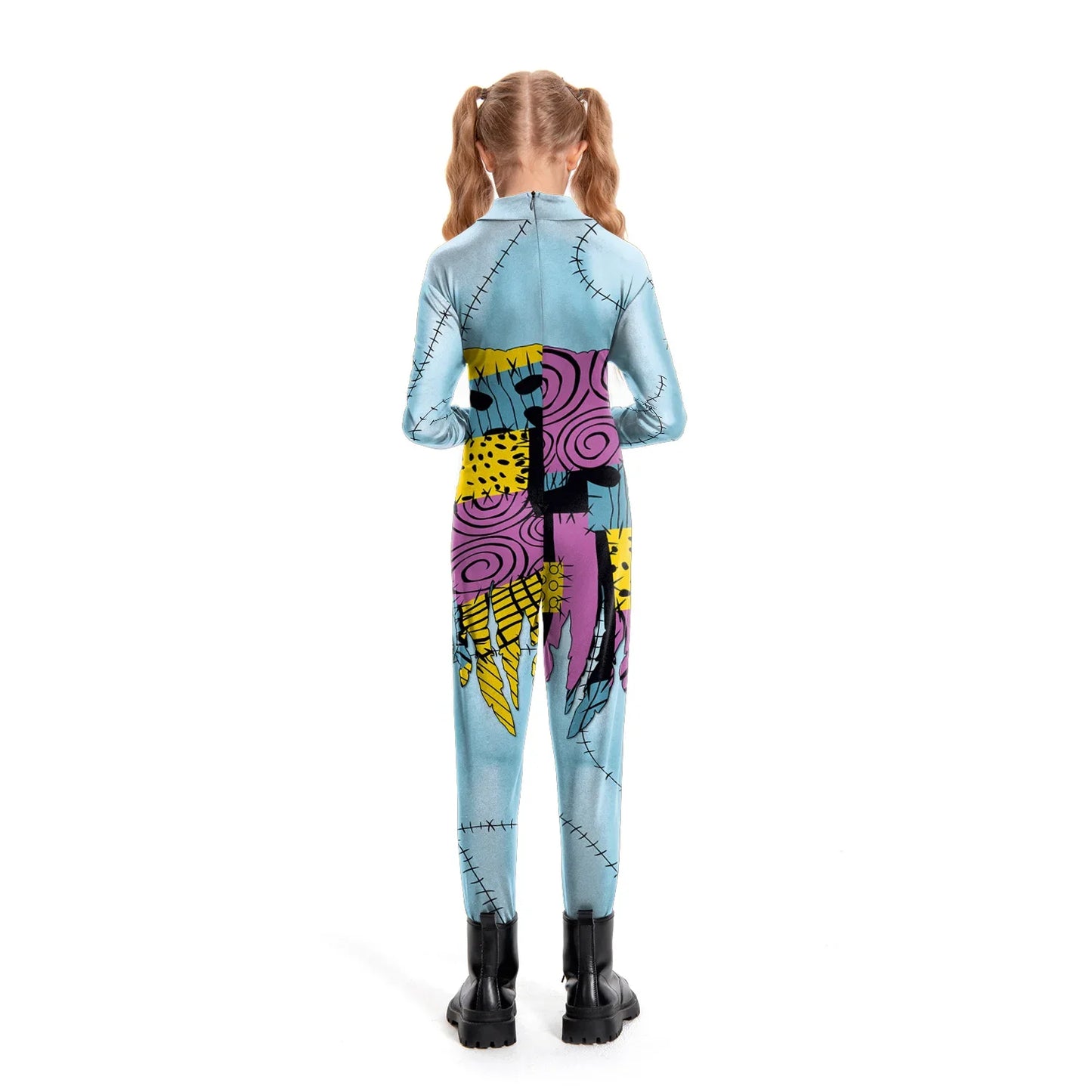 Halloween Nightmare Sally Costume Patchwork Pattern Bodysuit Fancy Disguise Suit Carnival Party Girls Zentai Catsuit