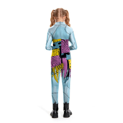 Halloween Nightmare Sally Costume Patchwork Pattern Bodysuit Fancy Disguise Suit Carnival Party Girls Zentai Catsuit