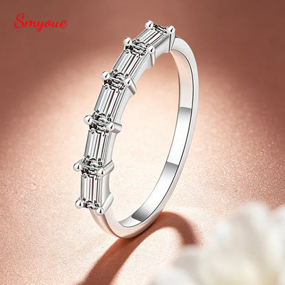 2*4mm Emerald Cut Moissanite Rings 5 Gems Female Wedding Bands for Women Match Diamond Real S925 Sterling Silver Jewelry