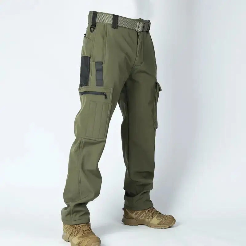 Men's Tactical Work Fleece Pant Multi-Pocket Waterproof SoftShell Trousers Winter Outdoor Wear-Resistant Thick Warm Camping Pant