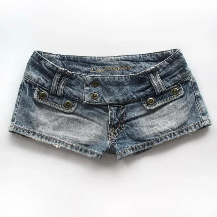 2026 New Gothic Retro Blue Washed Shorts Women's Harajuku Pocket Low Waist Shorts Sexy Hot Girl Denim Shorts
