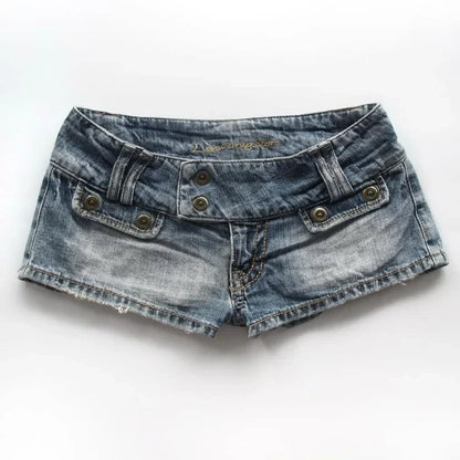 2026 New Gothic Retro Blue Washed Shorts Women's Harajuku Pocket Low Waist Shorts Sexy Hot Girl Denim Shorts