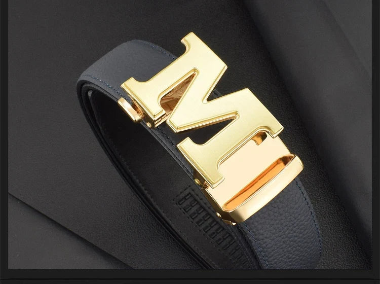 High Quality Designers Letter M White Leather Belt Men Luxury Famous Young Men Cowhide  Brand Jeans Relaxed Jeans Mode Man Belt