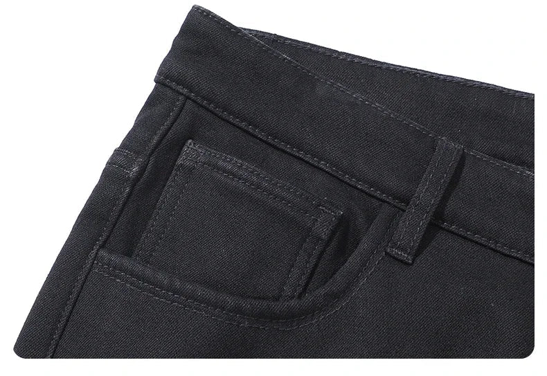 Winter Men's Fleece Warm Jeans Classic Black Plush Loose Straight Business Casual Pants Thermal Male Clothing 40 42 44