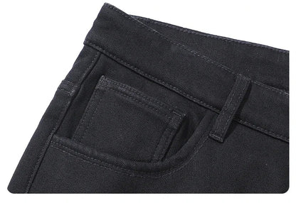 Winter Men's Fleece Warm Jeans Classic Black Plush Loose Straight Business Casual Pants Thermal Male Clothing 40 42 44
