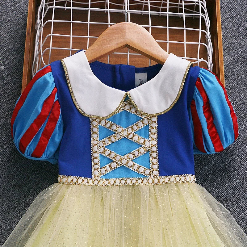Kids Girl Snow White Dress Summer Short Sleeved Birthday Party Elsa Princess 2026 New Halloween Costume for Girls 2-8 Years Old
