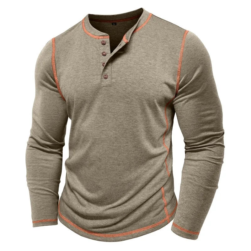 Men's Cotton Button Henley Neck Shirt Long Sleeve Casual Button Solid Color Fashion Streetwear Tops Tees T-Shirts Men Clothing