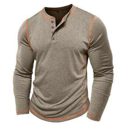 Men's Cotton Button Henley Neck Shirt Long Sleeve Casual Button Solid Color Fashion Streetwear Tops Tees T-Shirts Men Clothing
