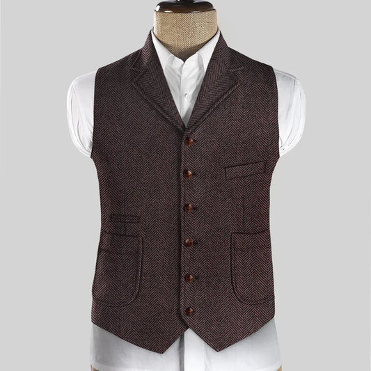 New Arrvial Lapel Neck Slim Fit Single Breasted Herringbone Men's Vest  Groomsemen Waistcoat For Wedding