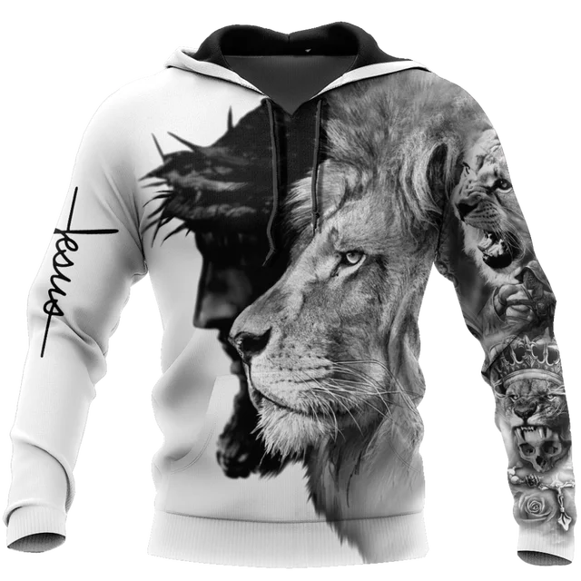 Spring and Autumn Tiger Lion Tattoo 3D Printed Men's Hoodie Unisex Harajuku Fun Hip Hop Sweatshirt Street Essential Oversized