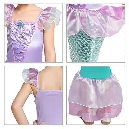 2026 Kids Princess Costume Girls Elsa Anna Dress Carnival Cosplay Snow White Aurora Moana Rapunzel Mermaid Belle Party Outfits