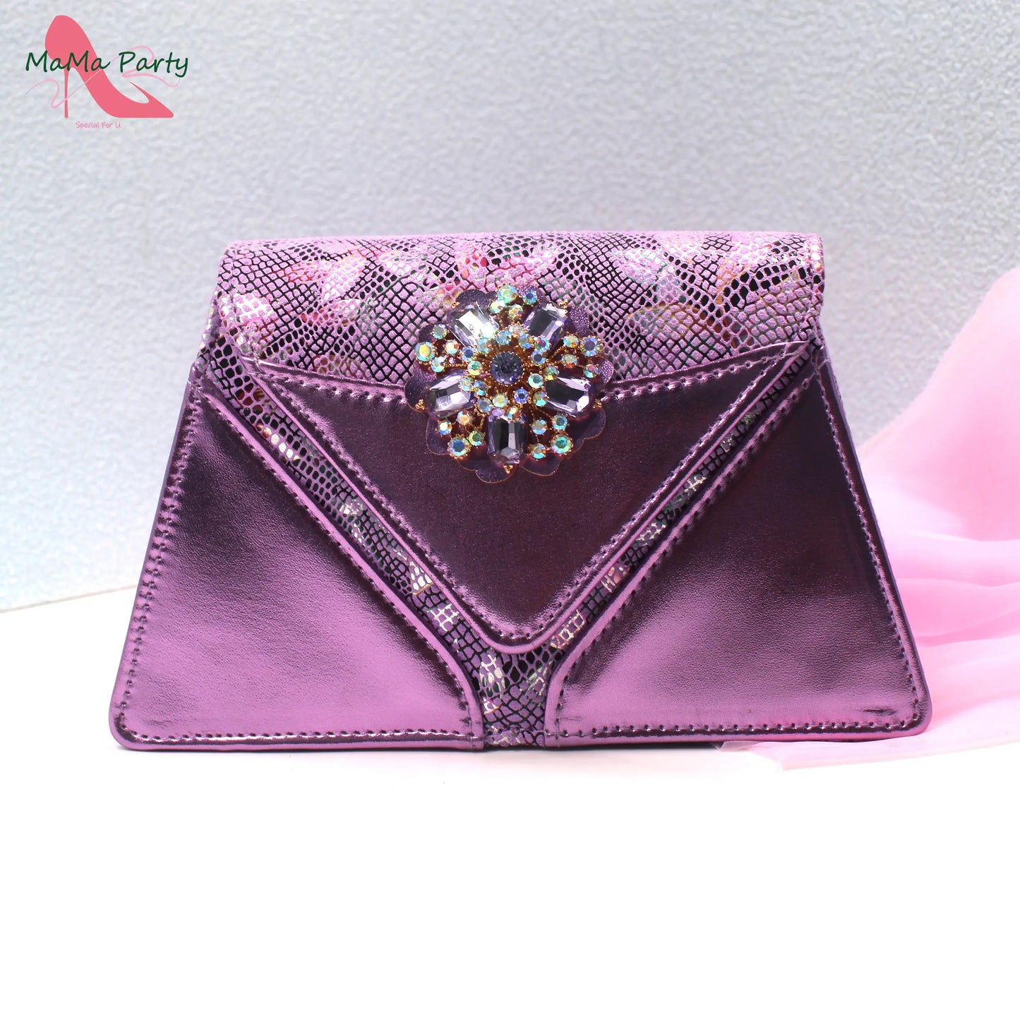 Special Design New Coming INS Hot Sale African Women Shoes and Bag Set in Pink Color with Shinning Crystal for Party