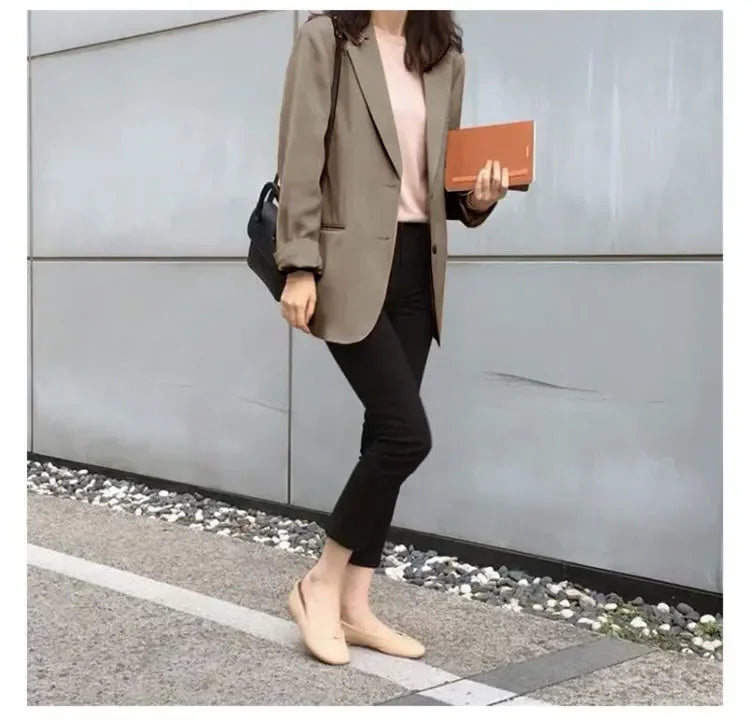 Chic Black Women's Short Suit Jacket Korean Style Casual High-End Feeling Spring Autumn New Fashion Polyester Fiber Coat