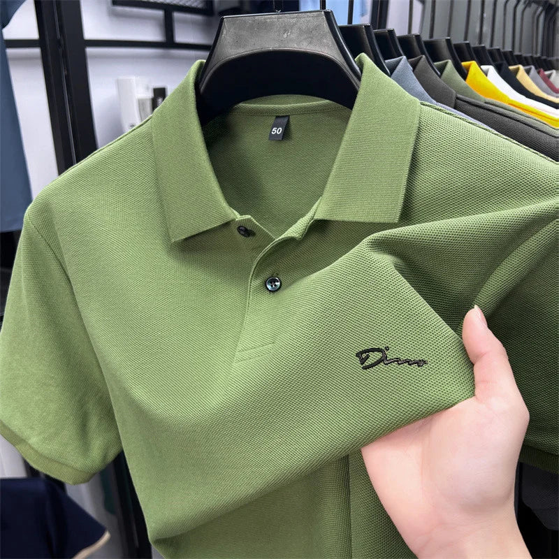cotton100% hot sale men's new short sleeve polo shirt summer lapel letter printing ventilate t-shirt business classic mans wear