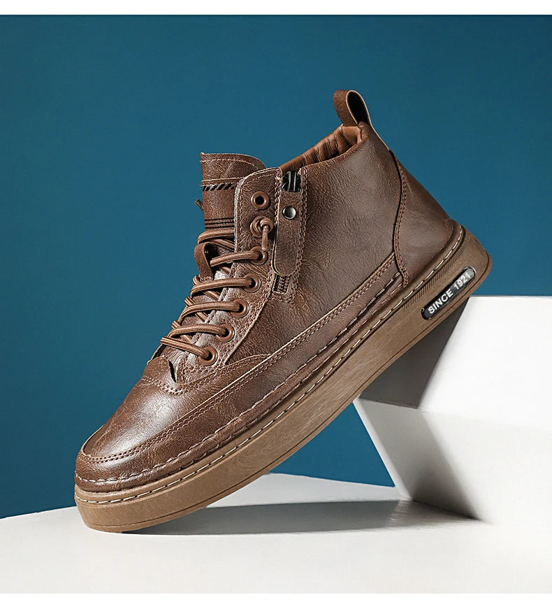 Men's boots autumn and winter warm plush outdoor casual boots workwear boots fashion versatile soft soled comfort leather boots