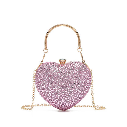 Designer Luxury Diamond Heart-shaped Bag Red Rhinestone Evening Clutch Purse Female Wedding Handbag Woman Chain Shoulder Bags