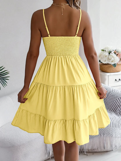 Casual Vacation Ruffled Camisole Dress Spring Summer Women's Solid Dresses for 2026 Valentine's Day Woman Clothing Pink Blue
