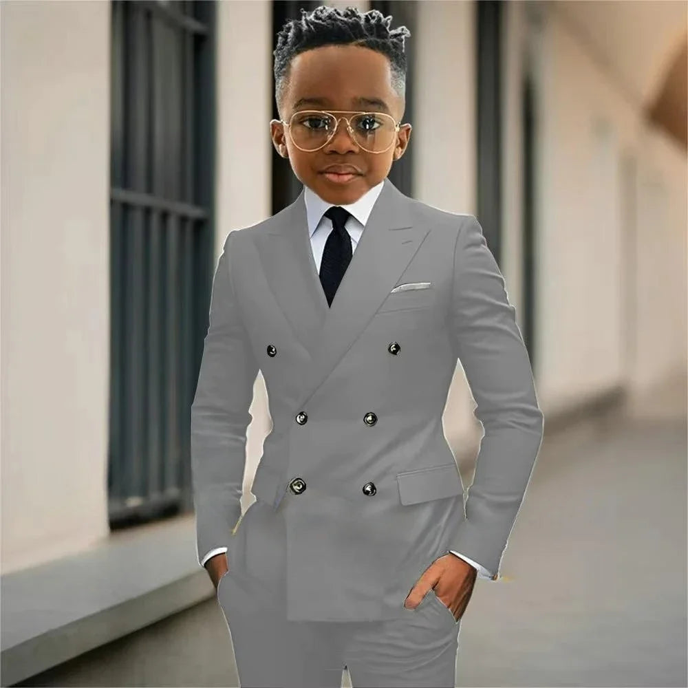 Boy's Formal Tuxedo 2 Pieces Jacket Pants For Piano Contest Performance Double Breasted Kids Party Suit Set Wedding Outfit