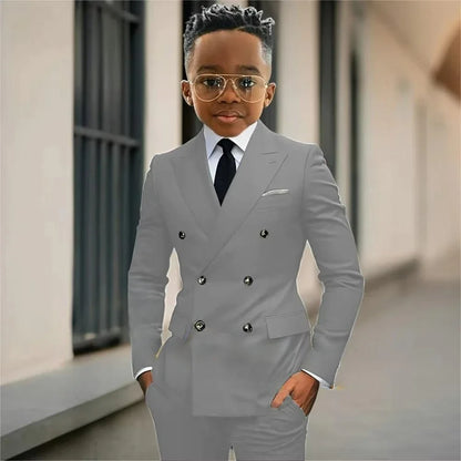 Boy's Formal Tuxedo 2 Pieces Jacket Pants For Piano Contest Performance Double Breasted Kids Party Suit Set Wedding Outfit
