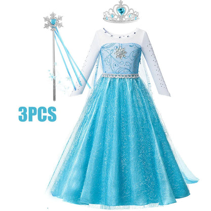Anna Costume For Kids Girl Fancy Birthday Party Gown Princess Dress Carnival Party Children Clothing Full Printing Vestidos