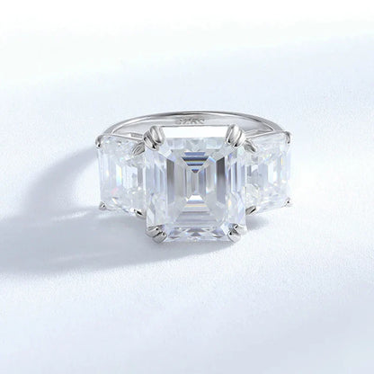 12cttw Emerald Cut Full Moissanite Engagement Ring for Women 3 Stones Sterling Silver 925 Wedding Band with Certificate