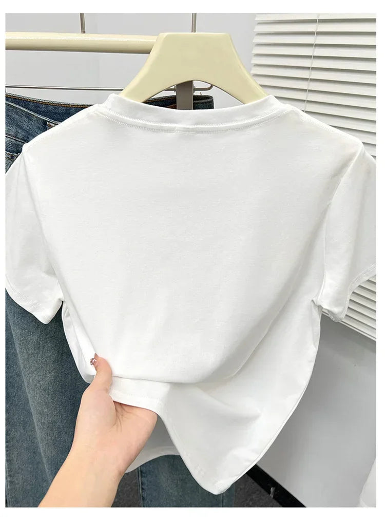 2026 Summer New High Quality Casual Plus Size T Shirt Sexy Short Sleeved Sleeves Fashion Trend Solid Women Clothing Y2k Tops